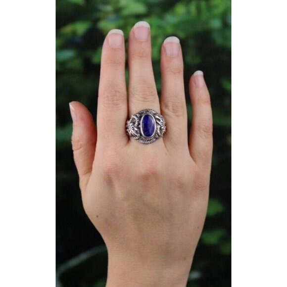 Sterling Silver Natural Lapis Lazuli Ring Size 9 1/4 - Picture 2 of 8